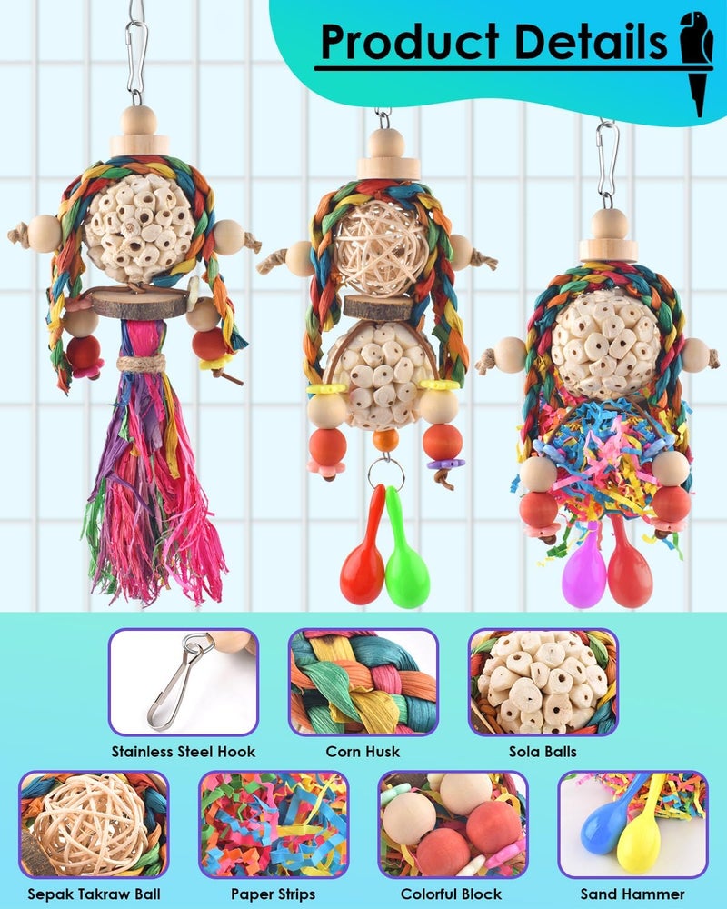 Bissap 3PCS Bird Parrot Foraging Shredder Hanging Toys Sola Balls with Sand Hammer for Small Parrots Parakeets Conures Cockatiels Love Birds Cage Toy - Image 3